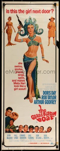 3j139 GLASS BOTTOM BOAT insert 1966 artwork of sexy mermaid Doris Day with gun, Rod Taylor!