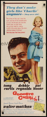 3j144 GOODBYE CHARLIE insert 1964 Tony Curtis, sexy barely-dressed Debbie Reynolds, Pat Boone!