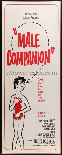 3j178 I WAS A MALE SEX BOMB insert 1965 Male Companion, wacky artwork of naked Jean-Pierre Cassel!