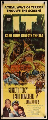 3j187 IT CAME FROM BENEATH THE SEA insert 1955 Ray Harryhausen, a tidal wave of terror, cool art!
