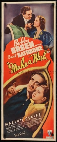 3j251 MAKE A WISH insert 1937 Bobby Breen, Basil Rathbone & Marion Claire in wishbone, rare!