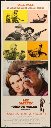 3j276 MONTE WALSH insert 1970 c/u of cowboy Lee Marvin & pretty Jeanne Moreau + photo montage!