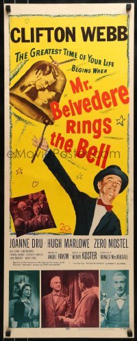 3j283 MR. BELVEDERE RINGS THE BELL insert 1951 artwork of Clifton Webb winking at lovers!