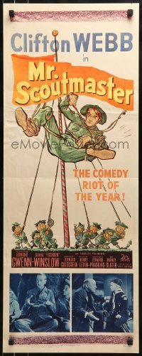 3j281 MR SCOUTMASTER insert 1953 great artwork of Clifton Webb tied up by Boy Scouts!