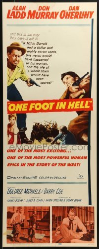 3j305 ONE FOOT IN HELL insert 1960 Alan Ladd, Don Murray, hell came to town wearing a badge!