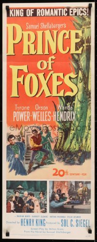 3j334 PRINCE OF FOXES insert 1949 Orson Welles, Tyrone Power w/sword protects pretty Wanda Hendrix!