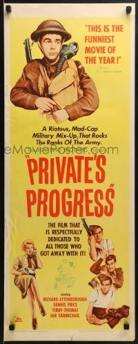 3j336 PRIVATE'S PROGRESS insert 1956 John Boulting directed, Richard Attenborough, Dennis Price