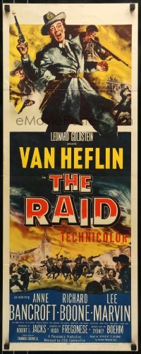 3j342 RAID insert 1954 cool art of uniformed soldier Van Heflin in Civil War battle scene!