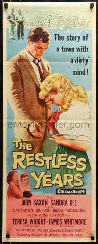 3j350 RESTLESS YEARS insert 1958 John Saxon & Sandra Dee are condemned by a town with a dirty mind!