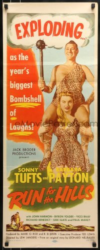 3j366 RUN FOR THE HILLS insert 1953 wacky caveman Sonny Tufts & sexy cave girl Barbara Payton!