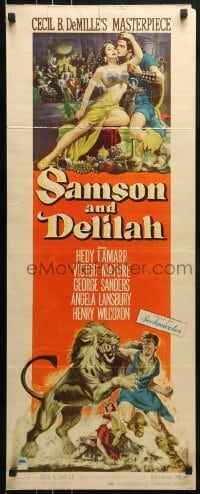3j373 SAMSON & DELILAH insert 1949 Victor Mature fighting lion & tempted by sexy Hedy Lamarr!