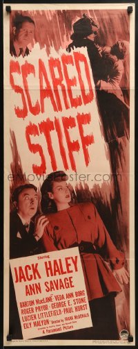 3j378 SCARED STIFF insert 1945 great close up image of terrified Jack Haley & Ann Savage!