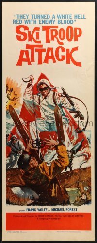 3j405 SKI TROOP ATTACK insert 1960 Roger Corman, really wild World War II skier art!
