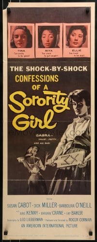 3j414 SORORITY GIRL insert 1957 AIP, the shock by shock confessions of a bad girl, great art!