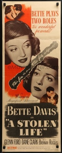 3j427 STOLEN LIFE insert 1946 Bette Davis as identical twins with different fates, Glenn Ford