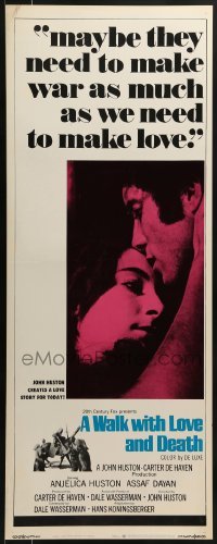 3j483 WALK WITH LOVE & DEATH insert 1969 John Huston, Anjelica Huston romantic close up!