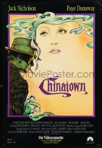 3k823 CHINATOWN 27x40 video poster R1990 art of Jack Nicholson & Faye Dunaway, Roman Polanski classic!