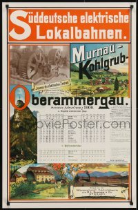 3k938 OBERAMMERGAU 24x36 German commercial poster 1990s Bavaria, train schedule from 1900 poster!