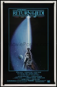 3k119 RETURN OF THE JEDI 22x34 commercial poster 1983 art of hands holding lightsaber by Reamer!
