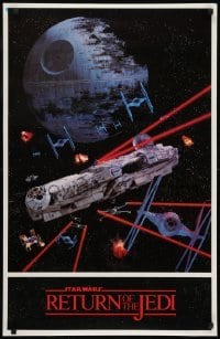 3k124 RETURN OF THE JEDI 22x34 commercial poster 1983 image of the Millennium Falcon in battle!