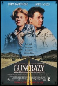3k825 GUNCRAZY 27x40 video poster 1992 Drew Barrymore, James LeGros over highway!