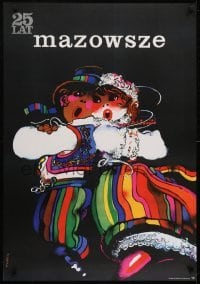 3k389 MAZOWSZE Polish 27x38 1974 cool and colorful Waldemar Swierzy art of cute dancers!