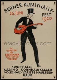 3k709 BERNER KUNSTHALLEFEST 1920 28x39 Swiss special poster 1920 well-dressed man playing guitar!