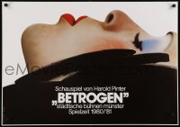 3k208 BETROGEN 24x33 German stage poster 1980 art of sexy woman's face by Gunter Schmidt!