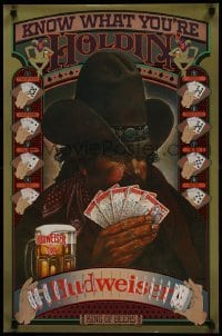 3k271 BUDWEISER 19x29 advertising poster 1970s Ray Domingo art of gambling poker card hands!
