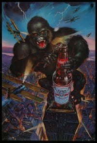 3k270 BUDWEISER 19x28 advertising poster 1985 cool art of King Kong holding beer bottle in NYC!