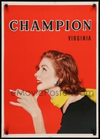 3k274 CHAMPION 20x28 Swiss advertising poster 1957 close-up profile image of a sexy smoking woman!