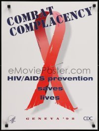 3k430 COMBAT COMPLACENCY 18x24 special poster 1998 HIV/AIDS prevention saves lives, red ribbon!