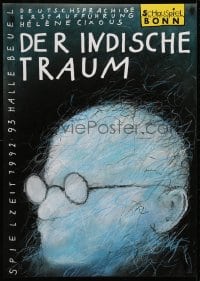 3k219 DER INDISCHE TRAUM 24x33 German stage poster 1992 cool art of a man with glasses!