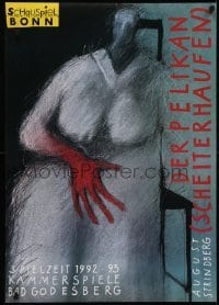 3k221 DER PELIKAN 24x33 German stage poster 1992 wild art of a woman with a red hand!