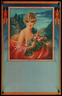 3k732 GENE PRESSLER 14x22 calendar sample 1920s art of pretty woman holding flowers, Moonlight Charm