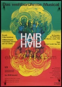 3k239 HAIR 23x33 German stage poster 1973 Ragni and Rado's musical, Gropplero & Wedell art!