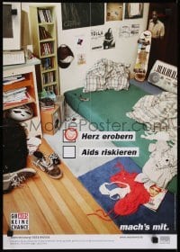 3k450 HERZ EROBERN AIDS RISKIEREN 17x24 German special poster 2000s HIV, give AIDS no chance!