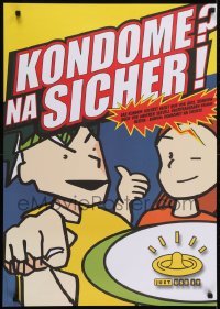 3k466 KONDOME NA SICHER 24x33 Austrian special poster 1990s HIV/AIDS, comic art!