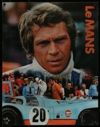 3k759 LE MANS 17x22 special poster 1971 Gulf Oil, race car driver Steve McQueen, orange title design!