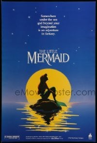 3k761 LITTLE MERMAID 18x26 special 1989 Ariel in moonlight, Disney underwater cartoon!