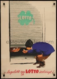 3k764 LOTTO 20x28 Hungarian special poster 1950s man ready to buy a ticket as women opens shop!