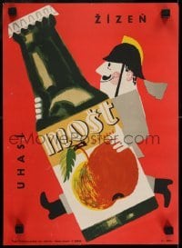 3k294 MOST 12x16 Czech advertising poster 1950s apple cider, soldier carrying bottle!