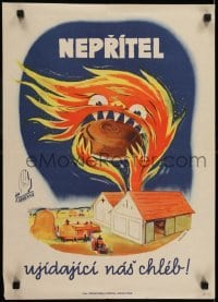 3k771 NEPRITEL 17x24 Czech special poster 1950s V. Vachal art of a fire eating a loaf of bread!