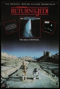 3k118 RETURN OF THE JEDI 22x33 music poster 1983 C-3PO and R2-D2, Reamer inset art of lightsaber!