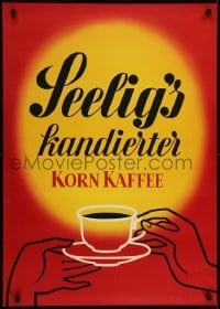 3k307 SEELIG'S KANDIERTER KORN KAFFEE 24x33 German advertising poster 1950s Walter Muller, red!