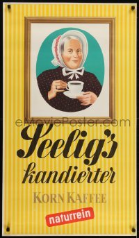 3k308 SEELIG'S KANDIERTER KORN KAFFEE 24x41 German advertising poster 1950s Walter Muller, yellow!