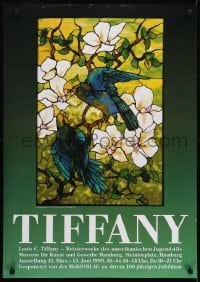 3k682 TIFFANY 24x33 German museum/art exhibition 1999 Louis Comfort, stained glass birds!