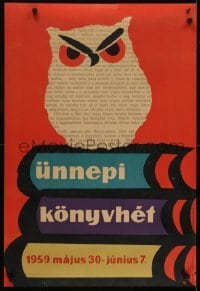 3k810 UNNEPI KONYVHET 1959 22x33 Hungarian special poster 1959 art of an owl sitting on books!