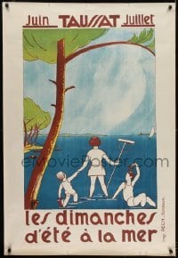 3k082 LES DIMANCHES D'ETE A LA MER 31x45 French travel poster 1930s family at the Archacon Bay!