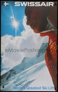 3k096 SWISSAIR WORLD'S GREATEST SKI LIFT 25x40 Swiss travel poster 1970 close-up image of skier!